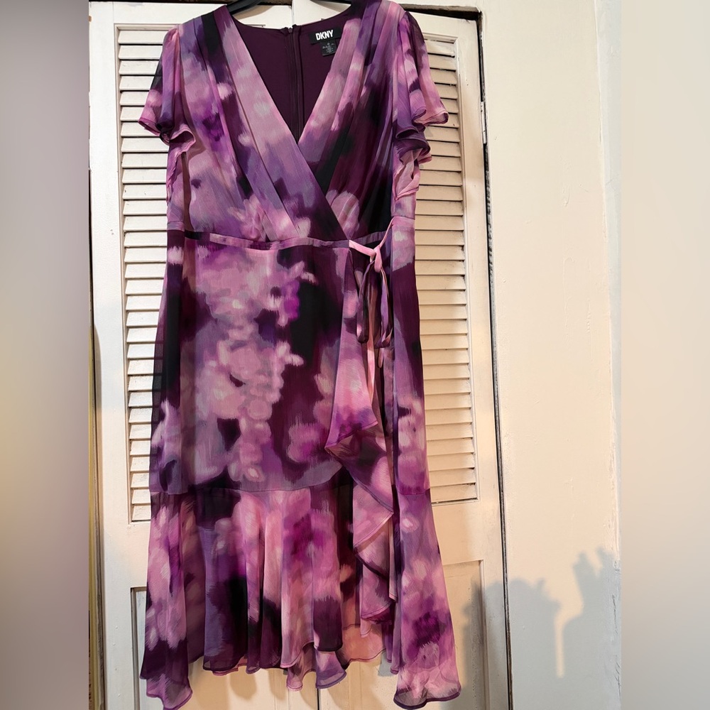 DKNY Asymmetrical Purple Floral Dress